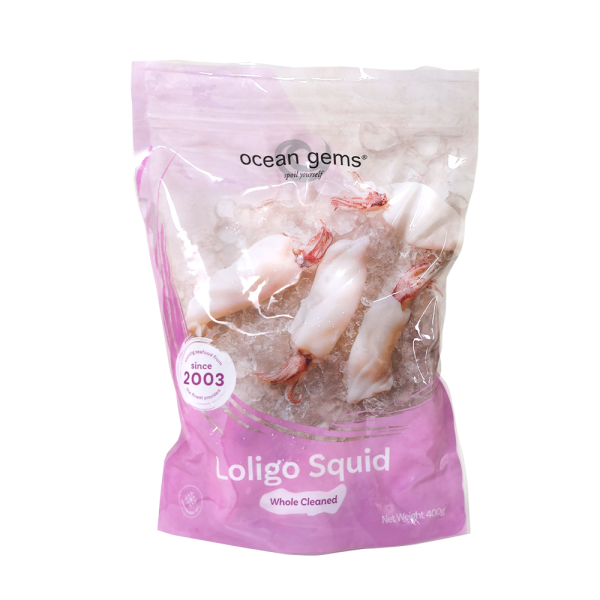Ocean Gems Frozen Raw Loligo Squid Whole (1KG)