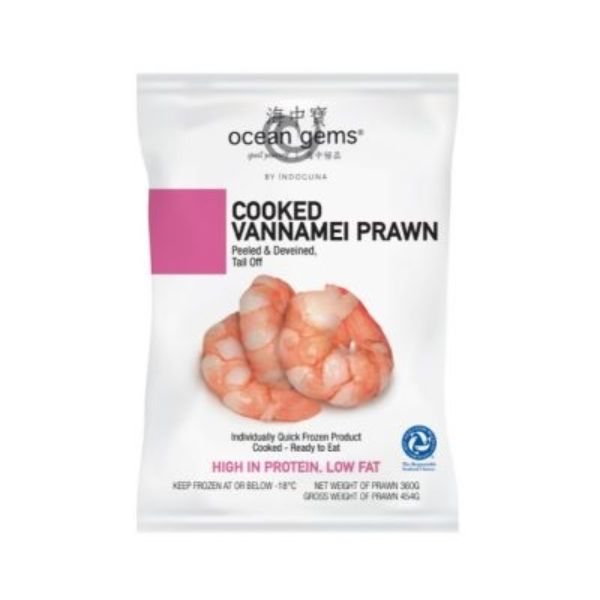 Ocean Gems Cooked Vannamei Prawns Tail Off 41-50pcs Frozen (454g)