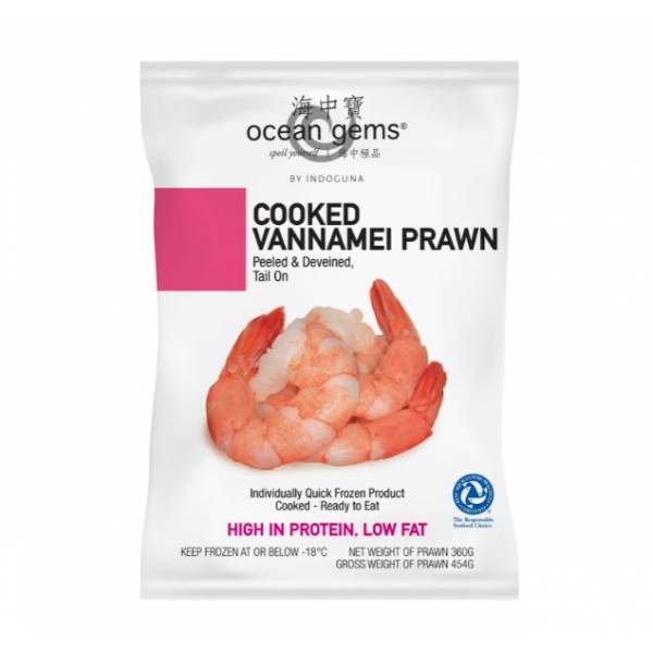 Ocean Gems Cooked Vannamei Prawns Tail On 41-50pcs Frozen (454G)
